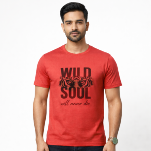 Men’s Red Printed T-Shirt – Wild Soul Design | Soft Cotton | Trendy Look